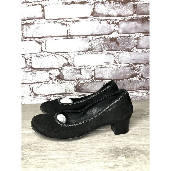 Stonefly Black Suede Leather Slip On Round Toe Dress Heels Women Sz 39EU/8.5M US - Picture 1 of 16